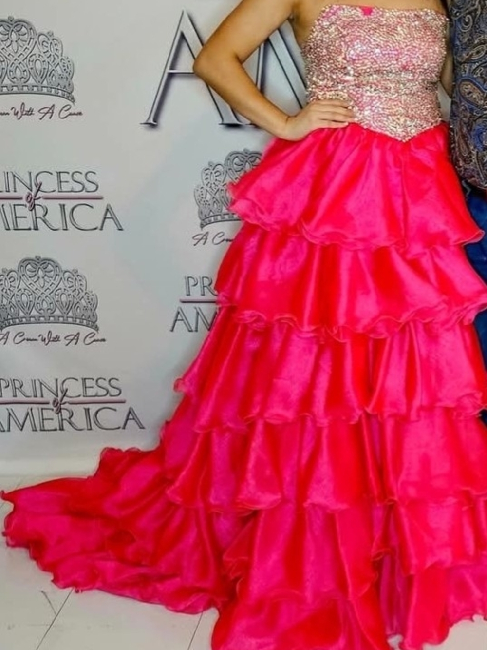 Strapless Hot Pink Ruffled Ball Gown with Sequin Bodice